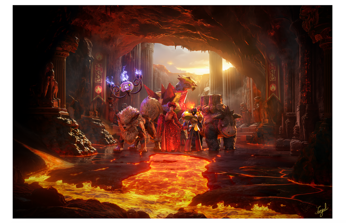 Fire Type Gym Leader DIVOS - (Full Scene) 11x17 Art Print