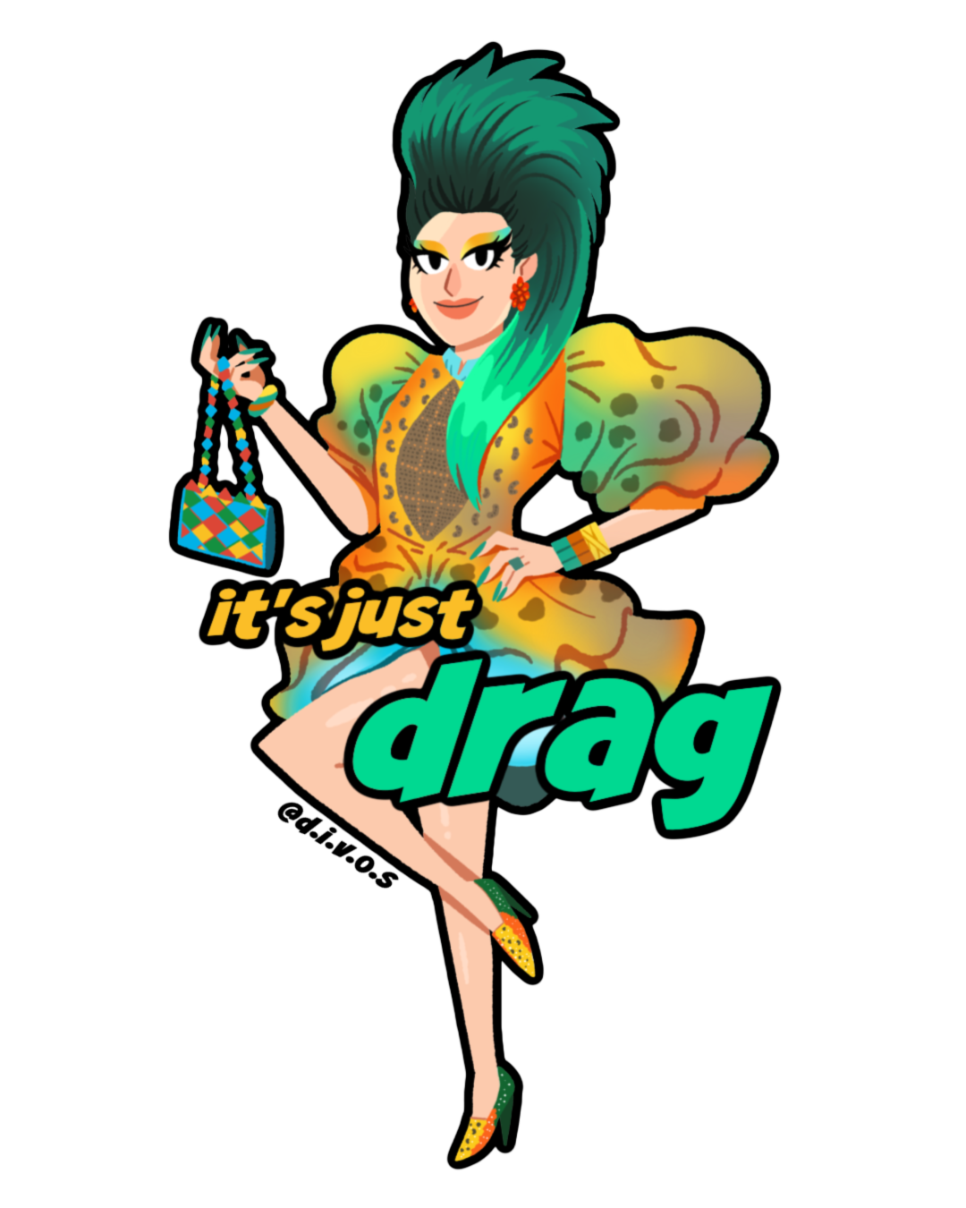 "it's just drag" DIVOS - Drag Queen Die Cut Waterproof UV Vinyl Sticker