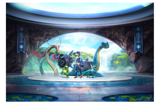 Water Type Gym Leader DIVOS - (Full Scene) 11x17 Art Print