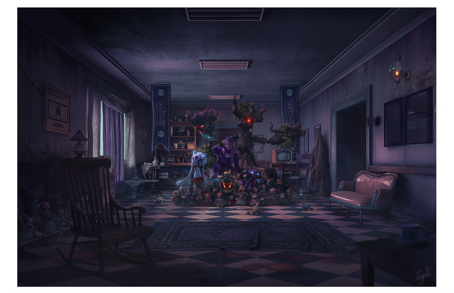 Ghost Type Gym Leader DIVOS - (Full Scene) 11x17 Art Print